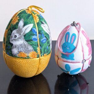 2 *Kimekomi Easter Egg Fabric Egg 4" Handmade Quilted Ornaments